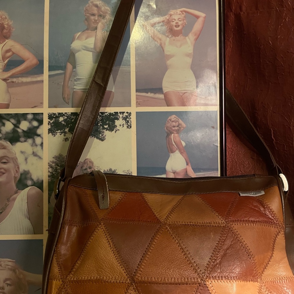 Brown Leather Patchwork Shoulder Bag